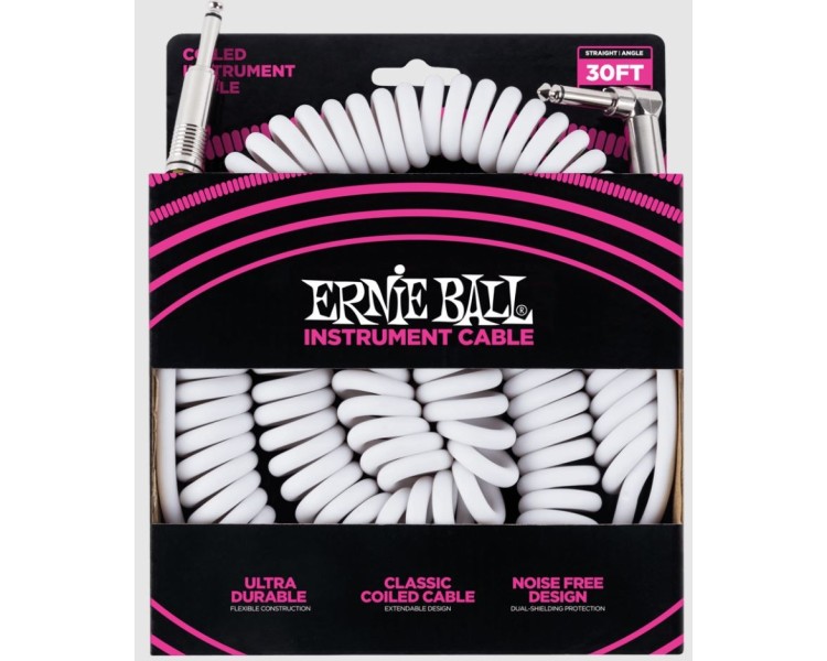 ERNIE BALL 6045 30' Coiled Straight/Angle - DUAL CONDUCTOR White