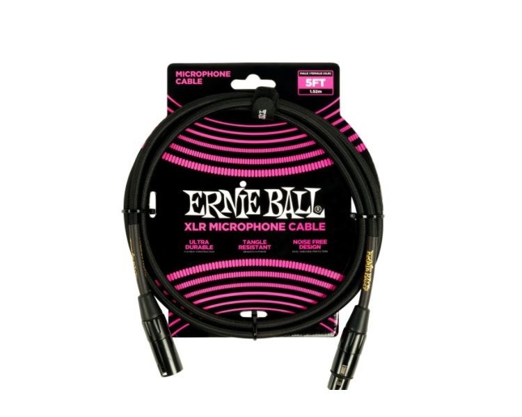 ERNIE BALL 6390 5ft Braided Male Female XLR Microphone Cable Black