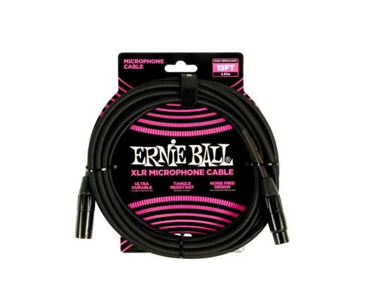 ERNIE BALL 6391 15ft Braided Male Female XLR Microphone Cable Black