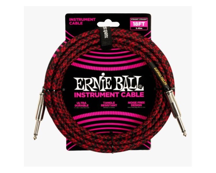 ERNIE BALL 6396 18' Braided Straight/Straight - DUAL CONDUCTOR RED / Black