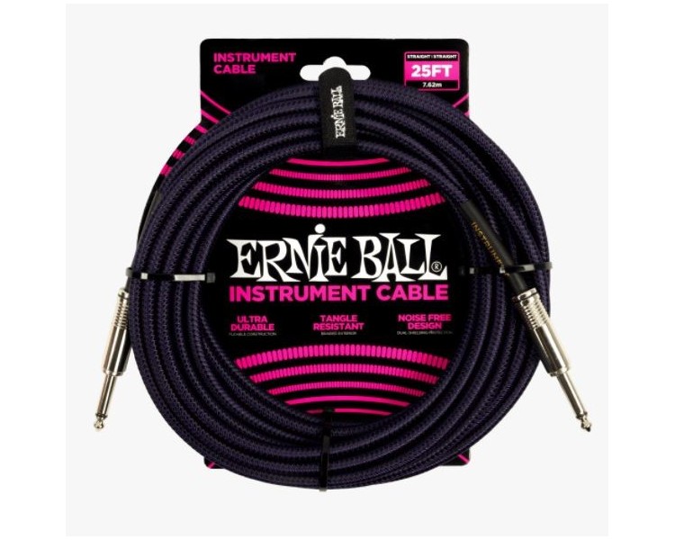 ERNIE BALL 6397 25' Braided Straight/Straight - DUAL CONDUCTOR Purple / Black