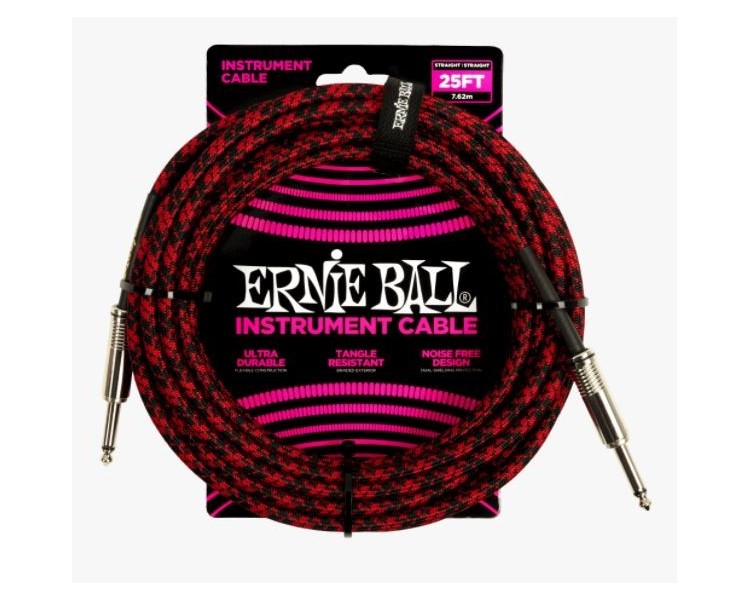 ERNIE BALL 6398 25' Braided Straight/Straight - DUAL CONDUCTOR RED / Black