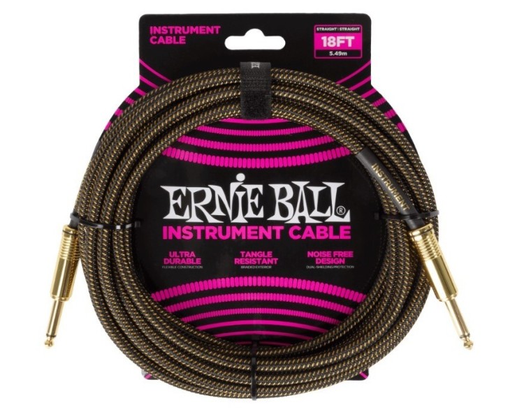 ERNIE BALL 6432 BRAIDED INSTRUMENT CABLE STRAIGHT/STRAIGHT 18FT - PAY DIRT
