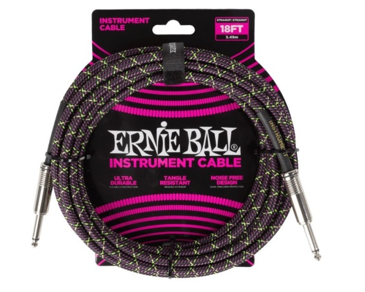 ERNIE BALL 6431 BRAIDED INSTRUMENT CABLE STRAIGHT/STRAIGHT 18FT - PURPLE PYTHON