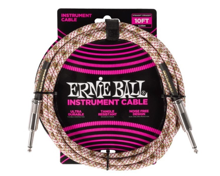 ERNIE BALL 6426 BRAIDED INSTRUMENT CABLE STRAIGHT/STRAIGHT 10FT - EMERALD ARGYLE