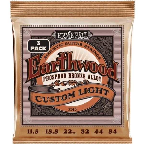 ERNIE BALL 3545 ERTHWD CUSTOM LIGHT PHOS BRNZ 3 PACK 11.5 54