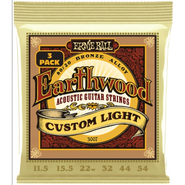 ERNIE BALL 3007 ERTHWD CUSTOM LIGHT 8020 BRNZ  3 PACK 11.5-54