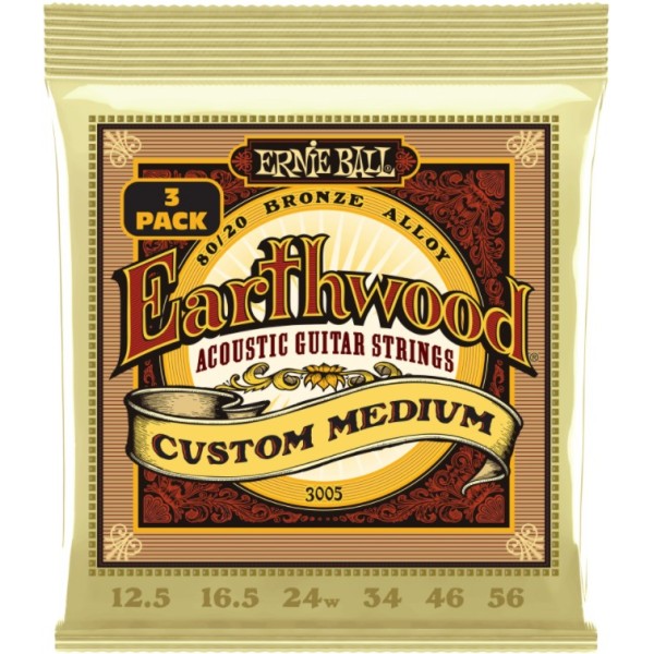 ERNIE BALL 3005 ERTHWD CUSTOM MED 8020 BRNZ 3 PACK 12.5-56