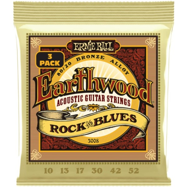 ERNIE BALL 3008 ERTHWD RANDB WPLAIN G 8020 BRNZ 3 PACK 10-52