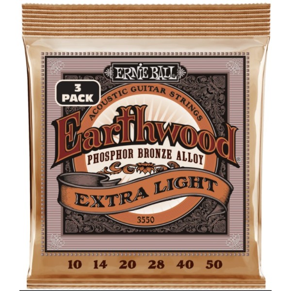 ERNIE BALL 3550 ERTHWD EXTRA LIGHT PHOS BRNZ  3 PACK 10-50