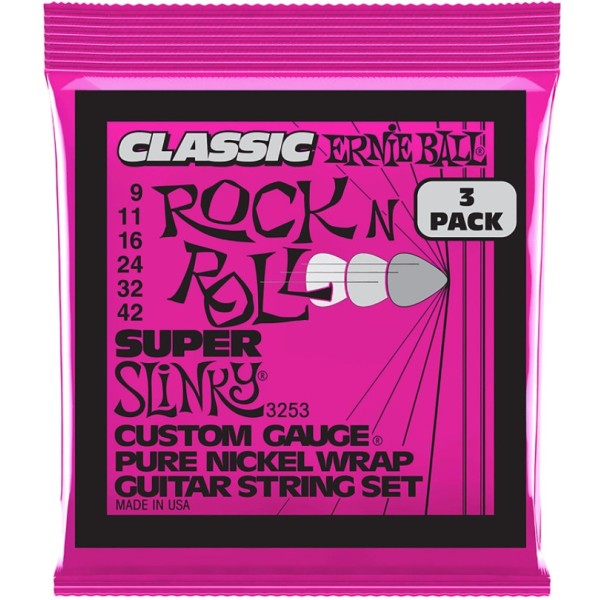 ERNIE BALL 3253 SUPER SLINKY CLASSIC RNR PURE NCKL 3 PK 9-42