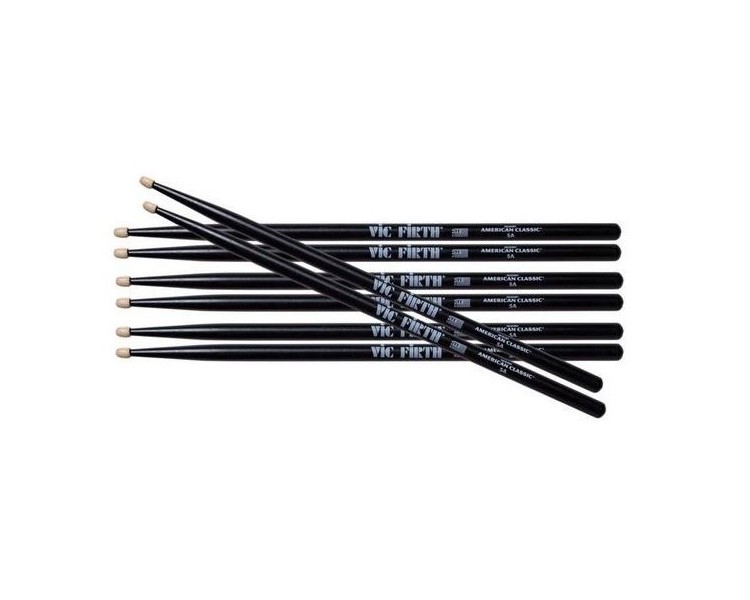 VIC FIRTH BAQUETA 5A BLACK VALUE PACK 4 PARES