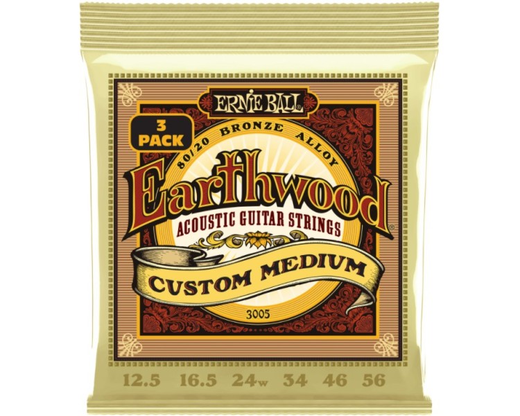 ERNIE BALL 3005 ERTHWD CUSTOM MED 8020 BRNZ 3 PACK 12.5-56