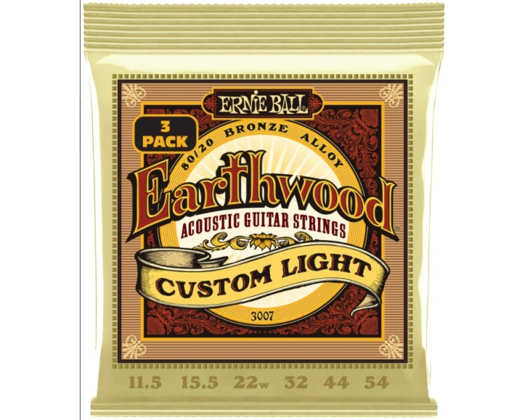 ERNIE BALL 3007 ERTHWD CUSTOM LIGHT 8020 BRNZ  3 PACK 11.5-54