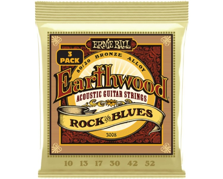 ERNIE BALL 3008 ERTHWD RANDB WPLAIN G 8020 BRNZ 3 PACK 10-52