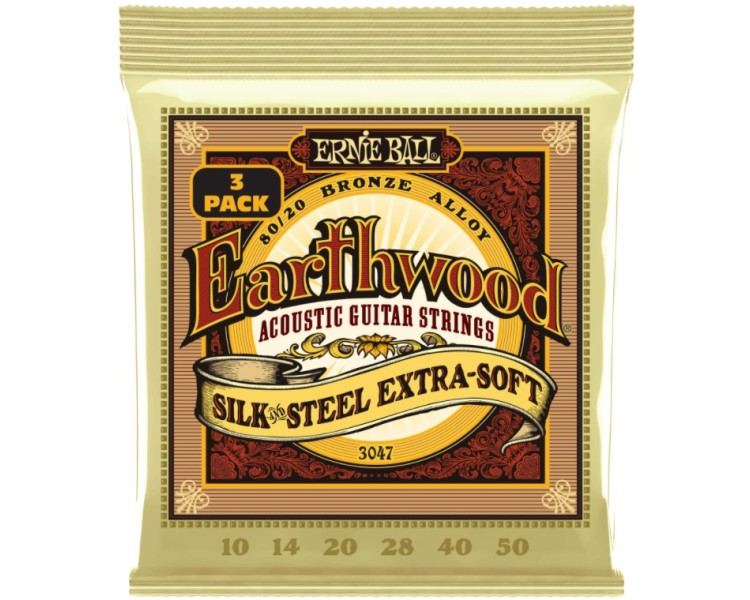 ERNIE BALL 3047 ERTHWD SILK AND STEEL EXTRA SOFT 8020 BRNZ 3 PACK 10-50