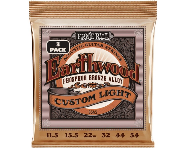 ERNIE BALL 3545 ERTHWD CUSTOM LIGHT PHOS BRNZ 3 PACK 11.5 54