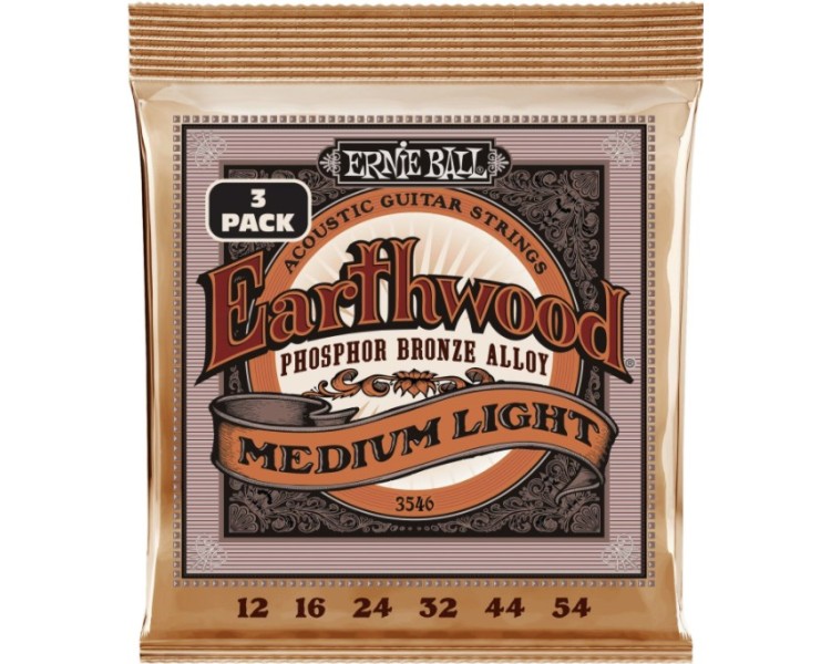 ERNIE BALL 3546 ERTHWD MED LIGHT PHOS BRNZ 3 PACK 12 54
