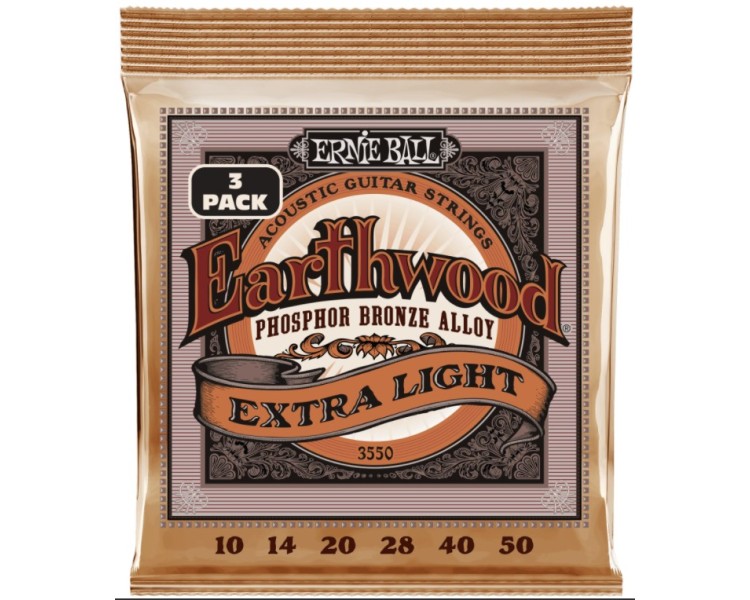 ERNIE BALL 3550 ERTHWD EXTRA LIGHT PHOS BRNZ  3 PACK 10-50