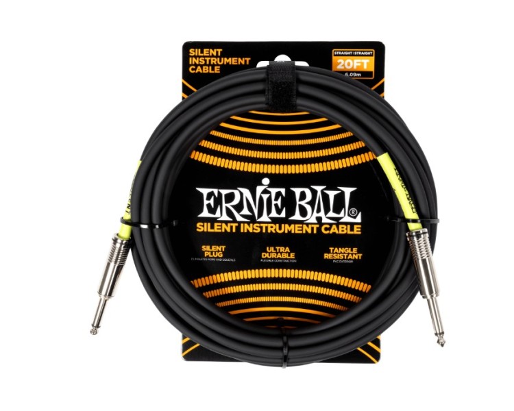 ERNIE BALL 6473 CABLE DE INSTRUMENTO CLASICO SILENCIOSO, RECTO/RECTO, 6 MTS NEGRO