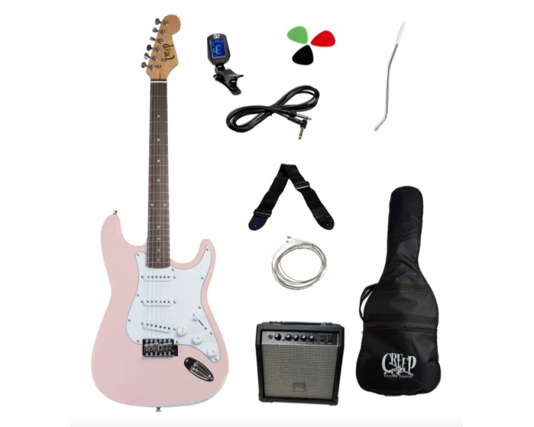 CREEP CST-15 PNK PACK GUITARRA ELECTRICA SHELL PINK STRATO AMP 15W