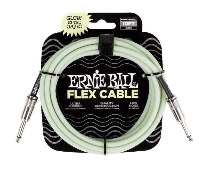 ERNIE BALL 6436 FLEX INSTRUMENT CABLE STRAIGHT/STRAIGHT 10FT - GLOW IN DARK