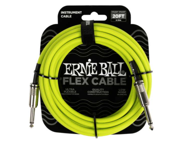 ERNIE BALL 6419  20' FLEX INSTRUMENT CABLE STRAIGHT/STRAIGHT 20FT - GREEN