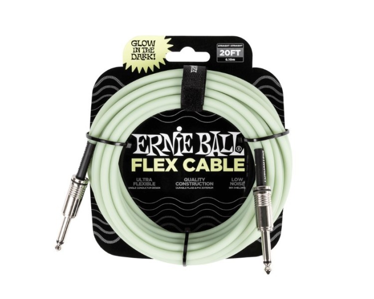 ERNIE BALL 6437 FLEX INSTRUMENT CABLE STRAIGHT/STRAIGHT 20FT - GLOW IN DARK