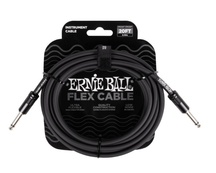 ERNIE BALL 6435 FLEX INSTRUMENT CABLE STRAIGHT/STRAIGHT 20FT - BLACK