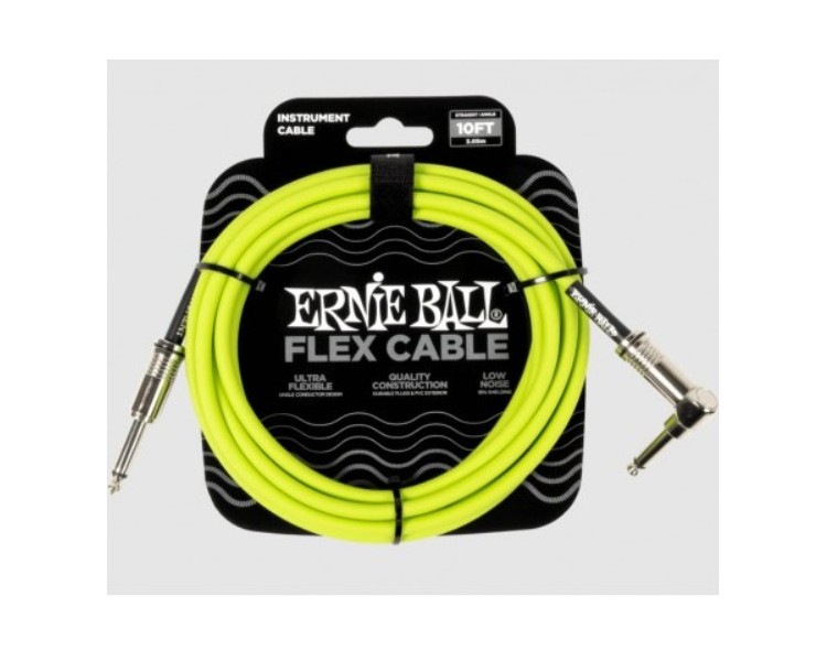 ERNIE BALL 6465 CABLE FLEXIBLE PARA INSTRUMENTOS, PLUG RECTO/ANGULADO, 3 MT, GREEN