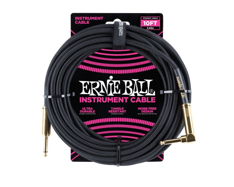 ERNIE BALL 6081 10' Braided Straight/Angle - DUAL CONDUCTOR Black