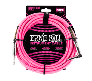 ERNIE BALL 6078 10' Braided Straight/Angle - DUAL CONDUCTOR NEON PINK