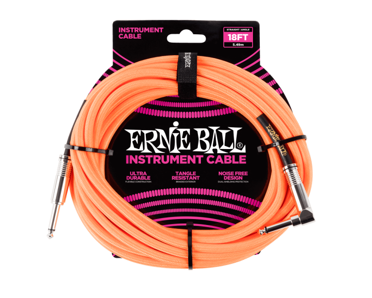 ERNIE BALL 6084 18' Braided Straight/Angle - DUAL CONDUCTOR Neon Orange