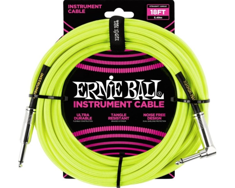 ERNIE BALL 6085 18' Braided Straight/Angle - DUAL CONDUCTOR Neon YELLOW