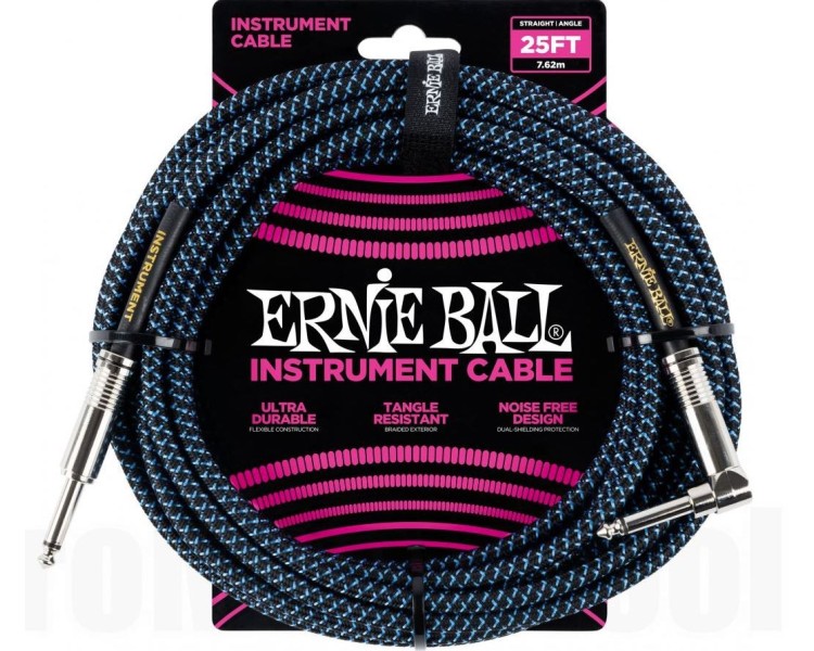 ERNIE BALL 6060 25' Braided Straight/Angle - DUAL CONDUCTOR BLACK/BLUE