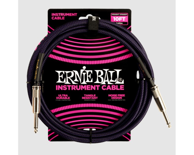 ERNIE BALL 6393 10' Braided Straight/Straight - DUAL CONDUCTOR Purple / Black