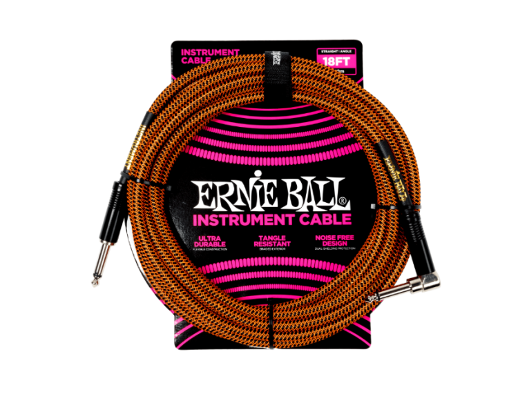ERNIE BALL P06471 18' Braided Instrument Cable Straight/Angle 18ft - Pumpkin Pie