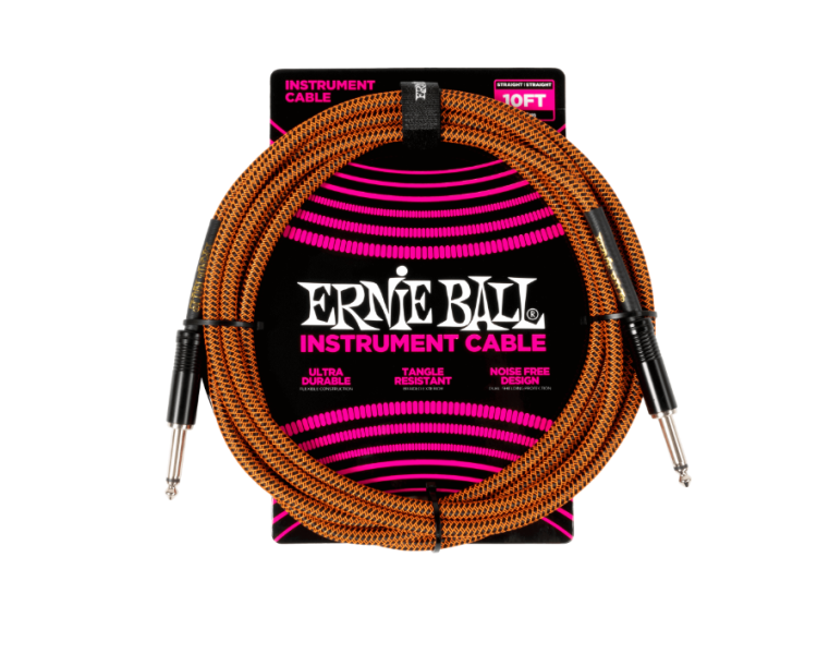ERNIE BALL P06468 10' Braided Instrument Cable Straight/Straight 10ft Pumpkin Pie