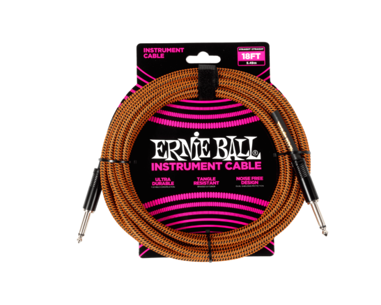 ERNIE BALL P06469 18' Braided Instrument Cable Straight/Straight 18ft Pumpkin Pie