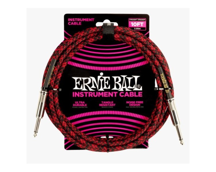 ERNIE BALL 6394 10' Braided Straight/Straight - DUAL CONDUCTOR RED / Black