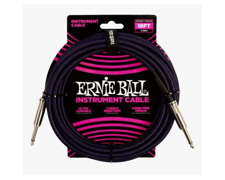 ERNIE BALL 6395 18' Braided Straight/Straight - DUAL CONDUCTOR Purple / Black