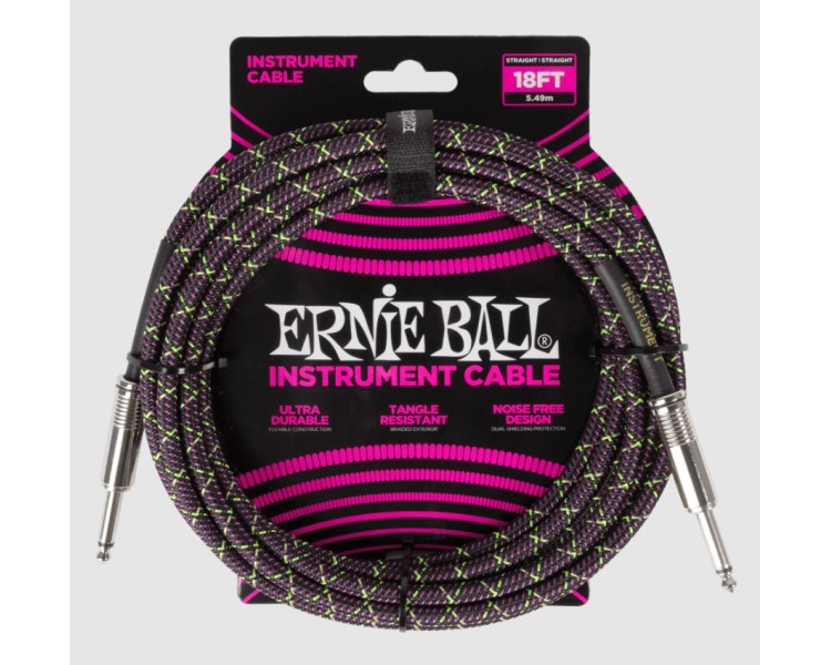 ERNIE BALL 6431 BRAIDED INSTRUMENT CABLE STRAIGHT/STRAIGHT 18FT - PURPLE PYTHON