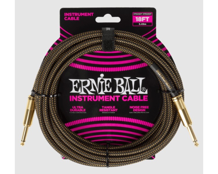ERNIE BALL 6432 BRAIDED INSTRUMENT CABLE STRAIGHT/STRAIGHT 18FT - PAY DIRT
