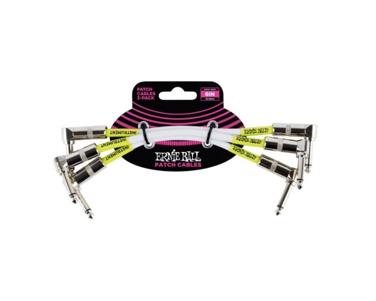 ERNIE BALL 6051 15cm patch 3 PACK Angle/Angle  - DUAL CONDUCTOR White