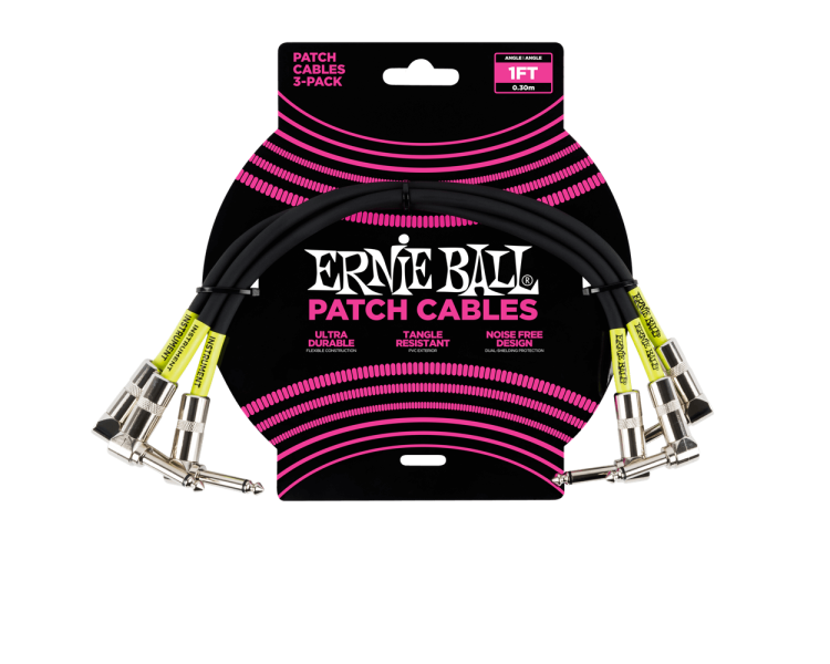 ERNIE BALL 6075 30cm patch 3 PACK Angle/Angle  - DUAL CONDUCTOR Black