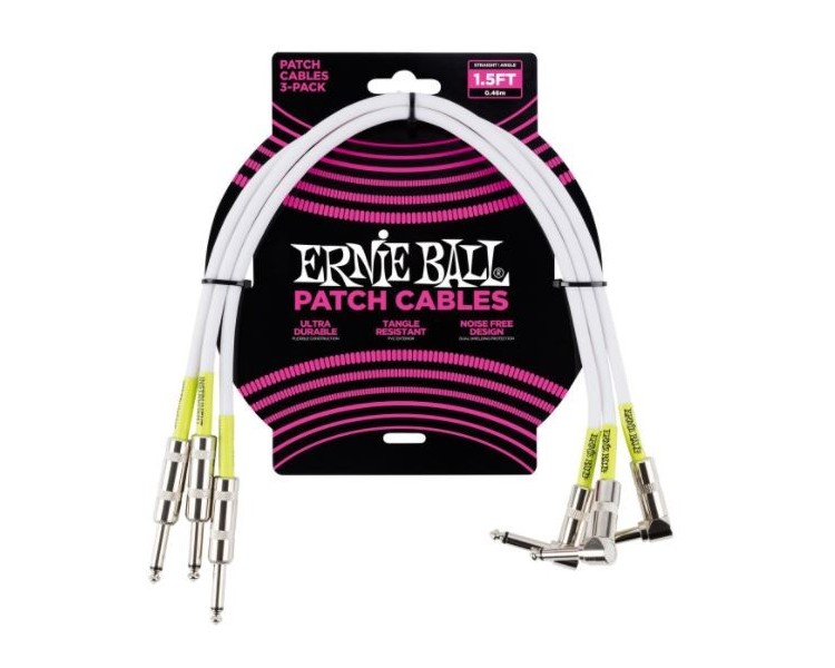 ERNIE BAL 6056 45cm patch 3 PACK Straight/Angle  - DUAL CONDUCTOR White