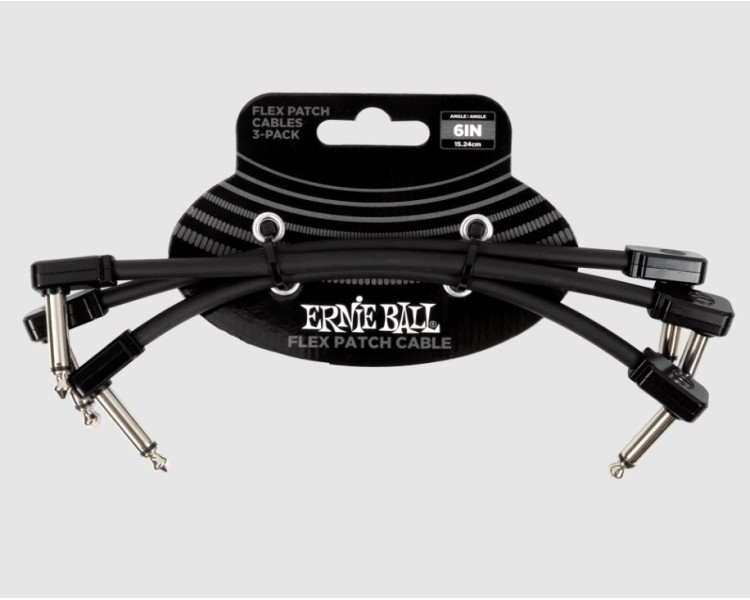 ERNIE BALL P06444 FLEX PATCH CABLE 6IN - BLACK - 3 PACK