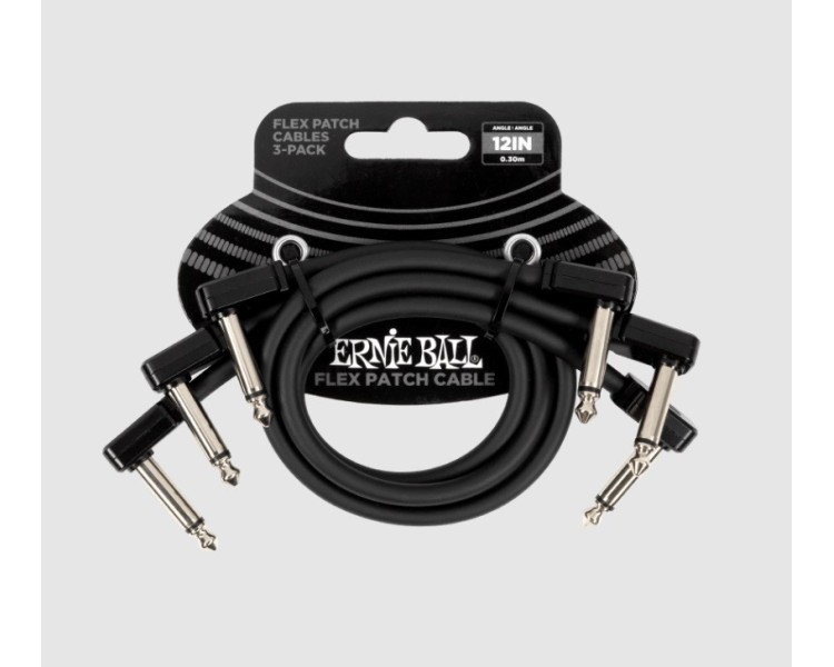 ERNIE BALL P06445 FLEX PATCH CABLE 12IN - BLACK - 3 PACK