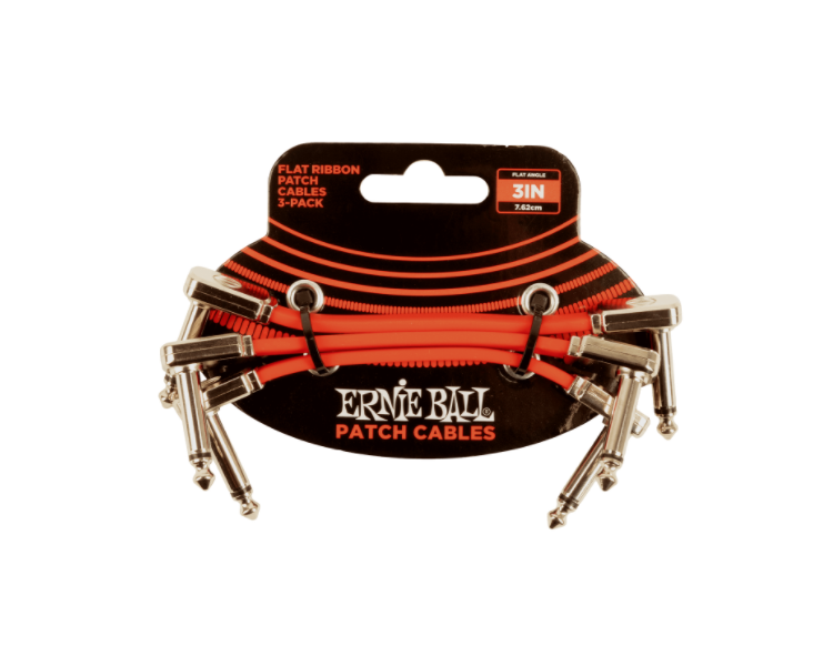 ERNIE BALL 6401 FLAT 7.5 CM RIBBON PATCH CABLE 3-PACK - RED
