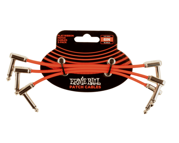 ERNIE BALL 6402 FLAT 15 CM RIBBON PATCH CABLE 3-PACK ANGLE/ANGLE  - RED